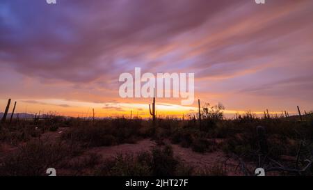 Colorful monsoon clouds after sunset over Saguaro National Park west, Arizona Stock Photo