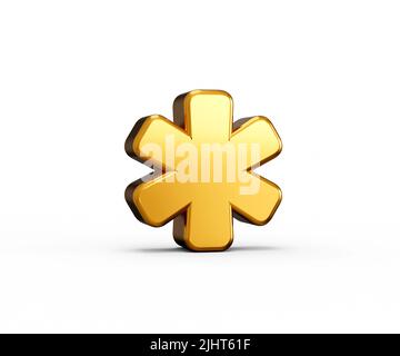 3d illustration of golden special character Asterisk isolated on white background with shadow. Stock Photo