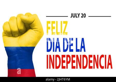 Feliz Dia De La Independencia Colombia Wallpaper with Waving Flag. Abstract national holiday celebration and wishes Stock Photo
