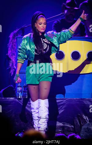 Lene Nystrøm, lead singer of Danish-Norwegian Europop music group Aqua performing at a sold out show at CasinoRama in Toronto. (Photo by Angel Marchini / SOPA Images/Sipa USA) Stock Photo