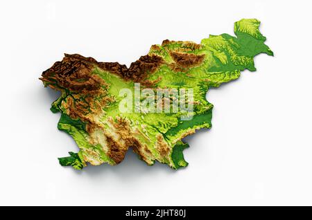 A 3D rendering of the shaded relief of Slovenia isolated on the white background Stock Photo