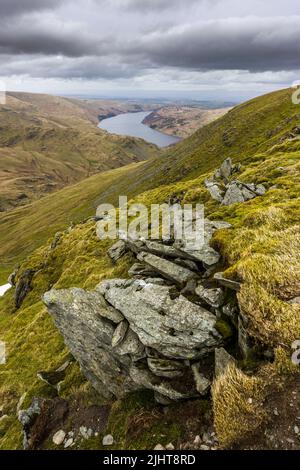 Haweswater Reservoir from Harter Fell in the Lake District National Park, Cumbria, England. Stock Photo