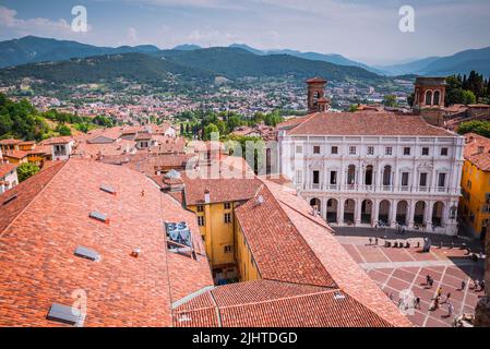 The Angelo Mai Civic Library of Bergamo. Piazza Vecchia is the square of Bergamo located on the upper part of the city, seat for many centuries of the Stock Photo