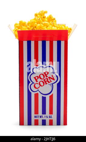 Retro Box of Popcorn Cut Out on White. Stock Photo