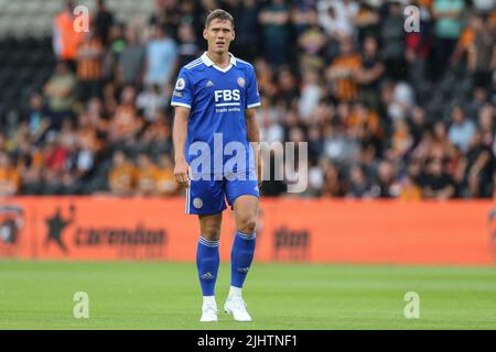 Hull, UK. 20th July, 2022. Jannik Vestergaard #23 of Leicester City during the game in Hull, United Kingdom on 7/20/2022. (Photo by David Greaves/News Images/Sipa USA) Credit: Sipa USA/Alamy Live News Stock Photo