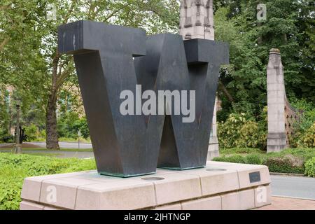 Seattle - July 17, 2022; Iconic large block letter W at the north entrace of the Seattle campus of the University of Washington Stock Photo