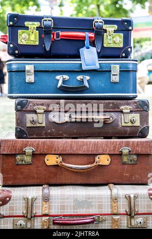 Stack of vintage retro suitcases Stock Photo