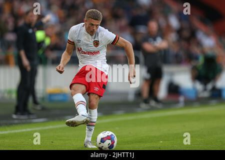 Hull, UK. 20th July, 2022. Regan Slater #27 of Hull City passes the ball in Hull, United Kingdom on 7/20/2022. (Photo by David Greaves/News Images/Sipa USA) Credit: Sipa USA/Alamy Live News Stock Photo