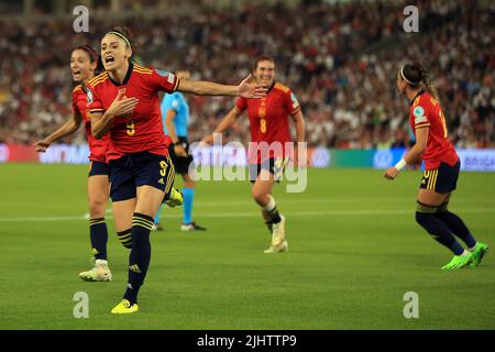 Brighton, UK. 20th July, 2022. Esther Gonzalez of Spain (c) celebrates after she scores her teams 1st goal. UEFA Women's Euro England 2022, quarter-final match, England women v Spain women at the Falmer Stadium in Brighton & Hove in Sussex on Wednesday 20th July 2022. this image may only be used for Editorial purposes. Editorial use only, license required for commercial use. No use in betting, games or a single club/league/player publications. pic by Steffan Bowen/Andrew Orchard sports photography/Alamy Live news Credit: Andrew Orchard sports photography/Alamy Live News Stock Photo