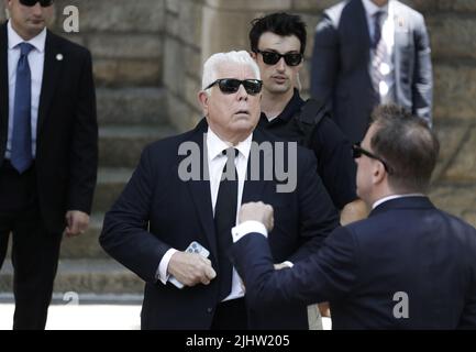 New York, United States. 20th July, 2022. Dennis Basso, center, US fashion designer arrives for Ivana Trump's funeral the first wife of Former President Donald Trump on Wednesday, July 20, 2019 in New York City. Photo by Peter Foley/UPI Credit: UPI/Alamy Live News Stock Photo
