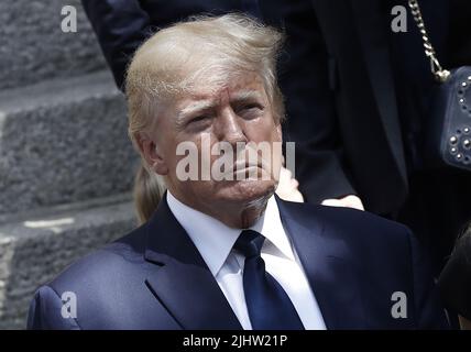 New York, United States. 20th July, 2022. Former US President Donald Trump stands at the conclusion of Ivana Trump his first wife's funeral at St. Vincent Ferrer Roman Catholic Church on Lexington Avenue on Wednesday, July 20, 2022 in New York City. Photo by Peter Foley/UPI Credit: UPI/Alamy Live News Stock Photo