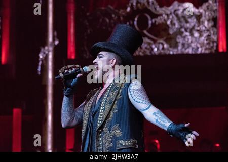 Bologna, Italy. 11th July, 2022. Adam Lambert during Queen   Adam Lambert - Rhapsody Tour, Music Concert in Bologna, Italy, July 11 2022 Credit: Independent Photo Agency/Alamy Live News Stock Photo