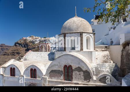 St. John the Theologian Holy Greek Orthodox Church undergoing renovation, Fira / Thira the capital of Santorini, Cyclades islands, Greece Stock Photo