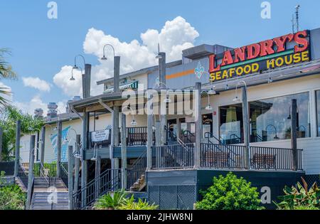 NEW ORLEANS, LA, USA - JULY 17, 2022: Entrance to Landry's Seafood House on Lake Pontchartrain Stock Photo