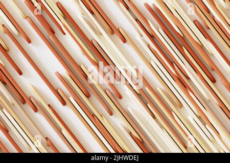 Abstract white rectangles background with random brown stripes, diagonal dark cubes texture, modern geometric polygons as tile wall, front view. 3D re Stock Photo
