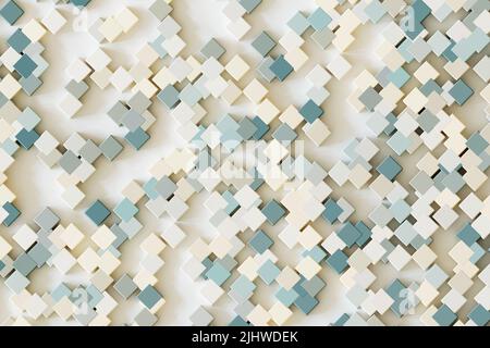 Diagonal composition of green cubes of different color on a white background. 3d rendering Stock Photo