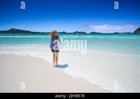 A lady is enjoying beautiful summer holiday in Esperance, Western Australia Stock Photo