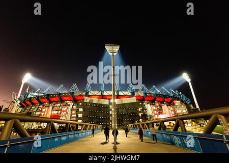 Melbourne, Australia. 19th July, 2022. The MCG is lit with red ahead of the Pre-Season Friendly match between Manchester United and Crystal Palace at Melbourne Cricket Ground. Manchester United defeated Crystal Palace 3-1. Credit: SOPA Images Limited/Alamy Live News Stock Photo