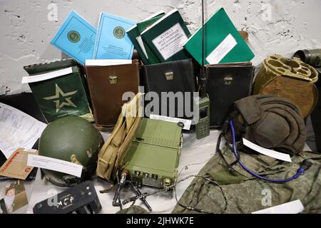 Non Exclusive: IVANO-FRANKIVSK, UKRAINE - JULY 19, 2022 - The trophies of the 10th Mountain Assault Brigade are on display at the Vagabundo undergroun Stock Photo