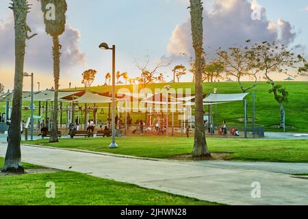 Tel Aviv, Israel - June 3, 2022: Park in Jaffa near the sea at sunset. Stock Photo