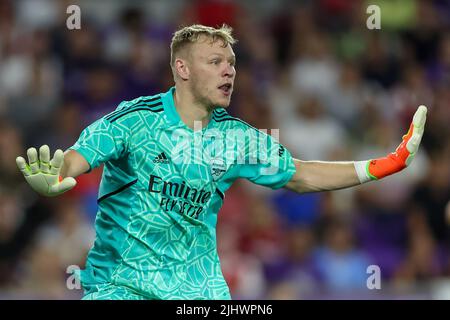 July 20, 2022: Arsenal goalkeeper AARON RAMSDALE (32) reacts to a play during the Florida Cup Series Orlando City vs Arsenal FC soccer match at Exploria Stadium in Orlando, Fl on July 20, 2022. (Credit Image: © Cory Knowlton/ZUMA Press Wire) Credit: ZUMA Press, Inc./Alamy Live News Stock Photo