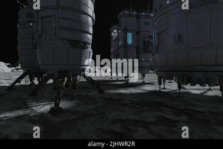 3D Illustration. Moon colony. Base on Moon. Life on Moon. Stock Photo
