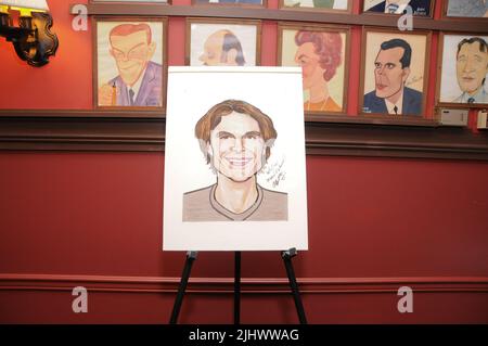 New York, USA. 20th July, 2022. Write/Director Alex Timbers has his caricature unveiled at Sardi's restaurant in New York, NY on July 20, 2022. The new caricature is presented on an easel. (Photo? by Efren Landaos/Sipa USA) Credit: Sipa USA/Alamy Live News Stock Photo