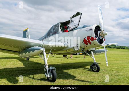 Aviation Day, Czech agricultural aircraft used in field treatment Zlin Z-37A-2 Bumblebee Stock Photo