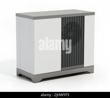 Air source heat pump isolated on white background. Stock Photo