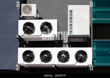 industrial air conditioner units outside the building Stock Photo