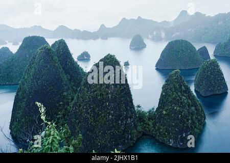 Wayag Islands in Rainy Day, Papua, Indonesia Stock Photo