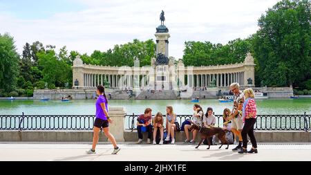 The Buen Retiro Park,Parque del Buen Retiro in Madrid, Spain.El Retiro first belonged to the Spanish Monarchy.Late 19th century it became a public park. Stock Photo