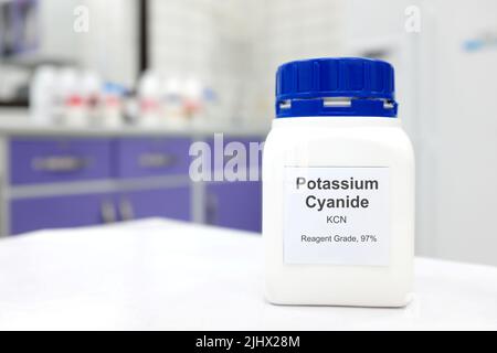 Selective focus of bottle of pure potassium sorbate food additive