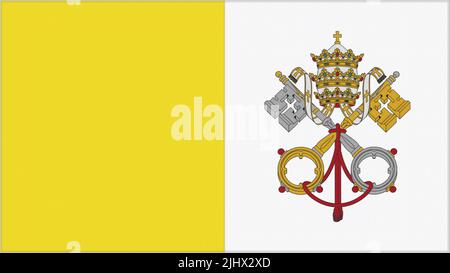 Vatican City Holy See embroidery flag. Emblem stitched fabric. Embroidered coat of arms. Country symbol textile background.