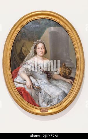Portrait of Queen Isabel II of Spain, 1830 - 1904, by Spanish artist Vicente Lopez Portana, 1772 - 1850.   On display in the Museo de Belles Artes/Mus Stock Photo