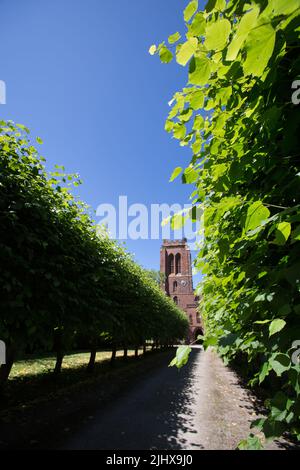 Village of Eccleston, England. Picturesque view of the late 19th century George Frederick Bodley designed St Mary’s Church. Stock Photo