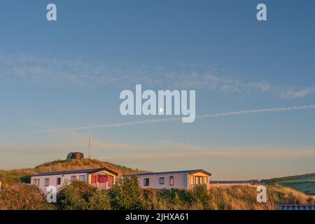 pair of static caravan holiday homes in a park in west wales UK Stock Photo