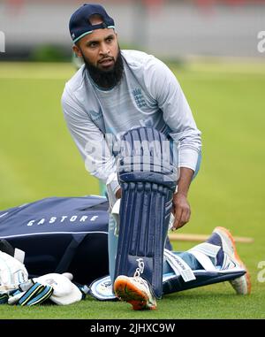 England's Adil Rashid during a training session at Emirates Old Trafford, Manchester. Picture date: Thursday July 21, 2022. Stock Photo