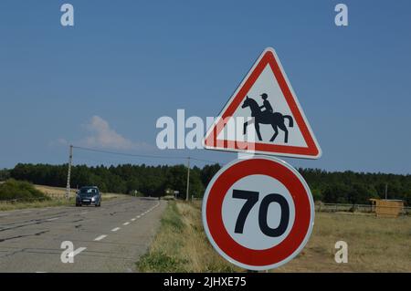 Speed limit sign, road sign from france Stock Photo