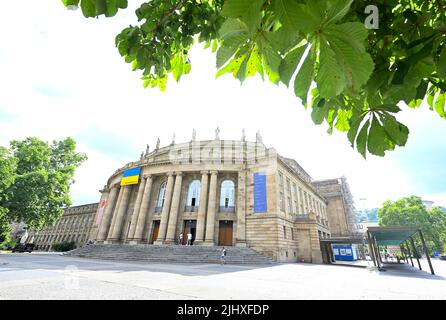 21 July 2022, Baden-Wuerttemberg, Stuttgart: The opera house in Stuttgart. The venue for the opera and ballet is to be renovated at a total cost of billions of euros. Photo: Bernd Weißbrod/dpa Stock Photo