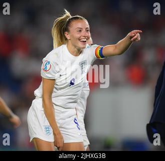 20 Jul 2022 - England v Spain - UEFA Women's Euro 2022 - Quarter Final - Brighton & Hove Community Stadium  England's Leah Williamson celebrates victory over Spain. Picture Credit : © Mark Pain / Alamy Live News Stock Photo