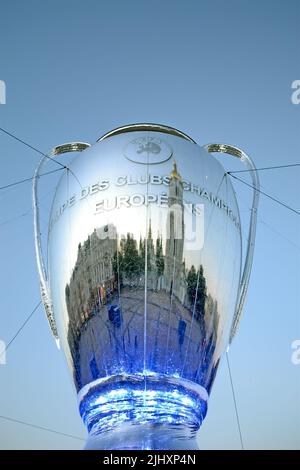 UEFA Champions League Final CUP Symbol in Kiev, Ukraine . FC Real Madrid and FC Liverpool Final game take place on May 24-26, 2018. Stock Photo