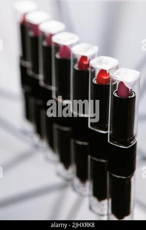 wide range women's lipsticks makeup artist Stock Photo
