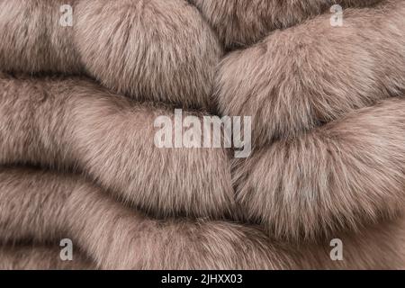 Women's Brown Natural Half Coat Material Fur Wool Texture Background. Stock Photo