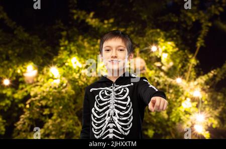 boy in halloween costume of skeleton Stock Photo