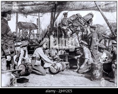 WW1 THE BATTLE OF THE SOMME 1 JULY - 18 NOVEMBER 1916  The Battle of Thiepval 26-28 September: A 12 inch howitzer Mk II, its shell daubed 'For Fritz', preparing for action near Aveluy Wood The Somme France World War 1 First World War The Great War Stock Photo