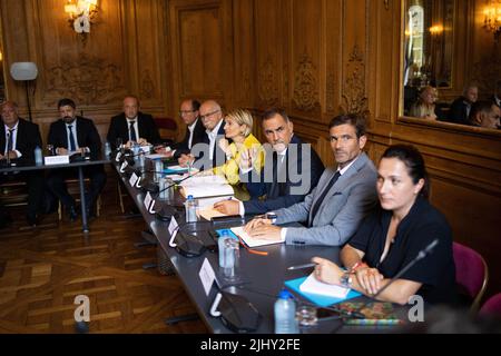 President of the Corsica region Gilles Simeoni during the strategic committee on the future of the French Mediterranean island of Corsica in Paris on July 21, 2022. Photo by Raphael Lafargue/ABACAPRESS.COM Stock Photo