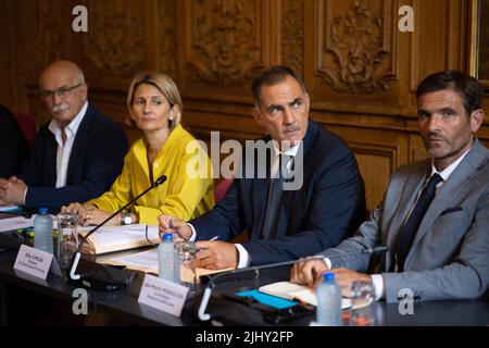 President of the Corsica region Gilles Simeoni during the strategic committee on the future of the French Mediterranean island of Corsica in Paris on July 21, 2022. Photo by Raphael Lafargue/ABACAPRESS.COM Stock Photo
