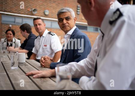Mayor of London Sadiq Khan at a Fire station in East London. Wednesday. Picture date: Thursday July 21, 2022. Stock Photo