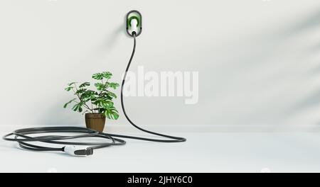 Electric charger line on white wall, 3D illustration rendering Stock Photo